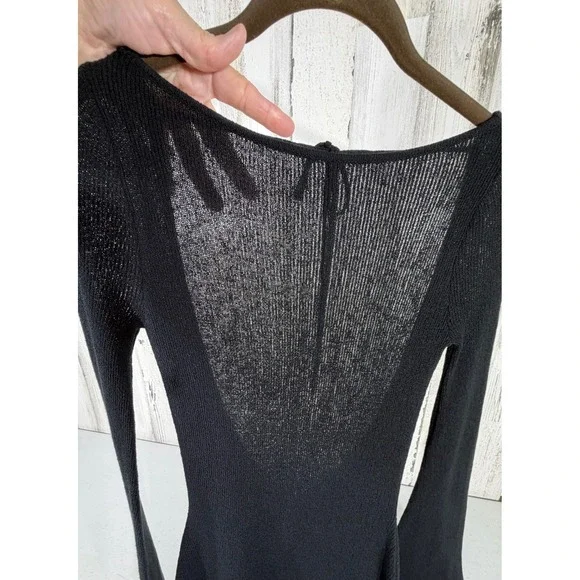 Meshki Zahra Open Back Mini Mesh Knit Dress Semi Sheer XS Black Bell Sleeve NWT - Picture 14 of 14